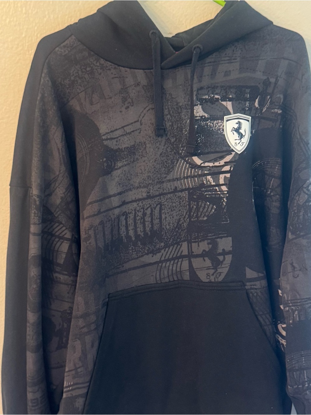 Ferrari Black Graphic Hoodie with Shield Logo